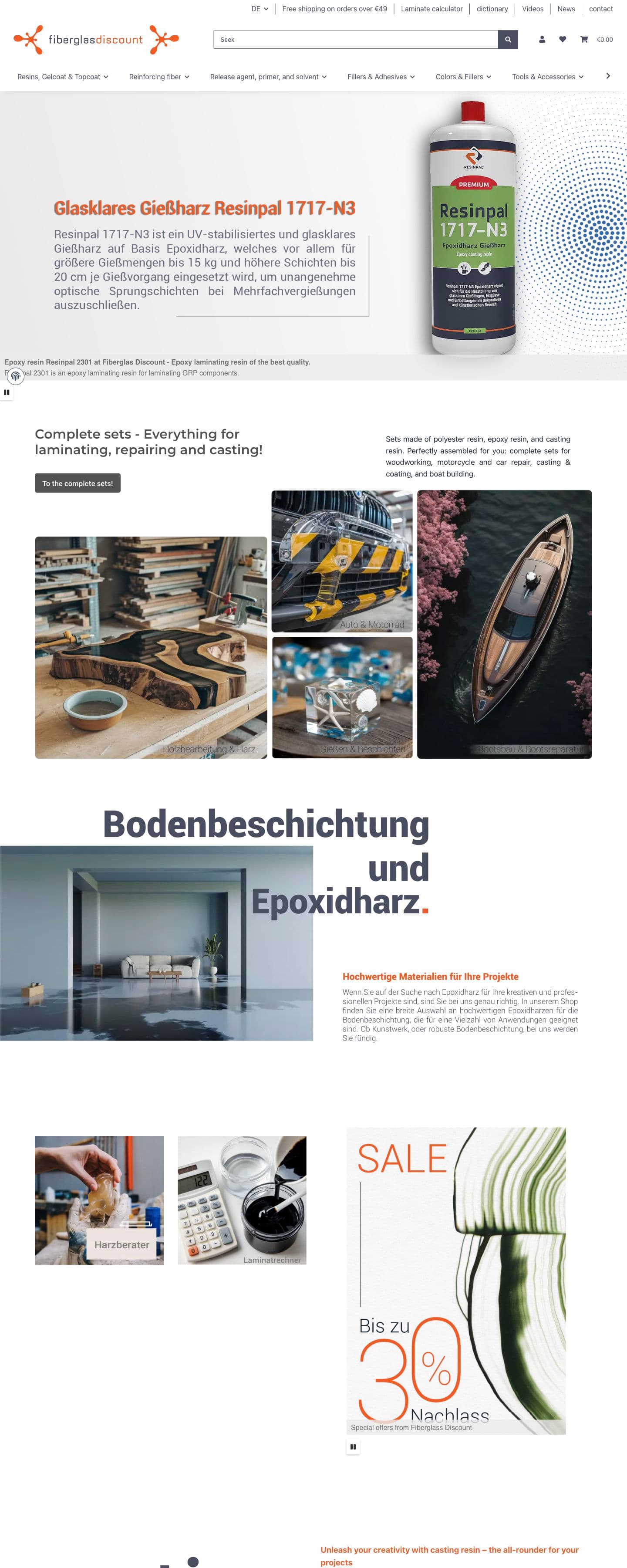 Fiberglas Discount website homepage