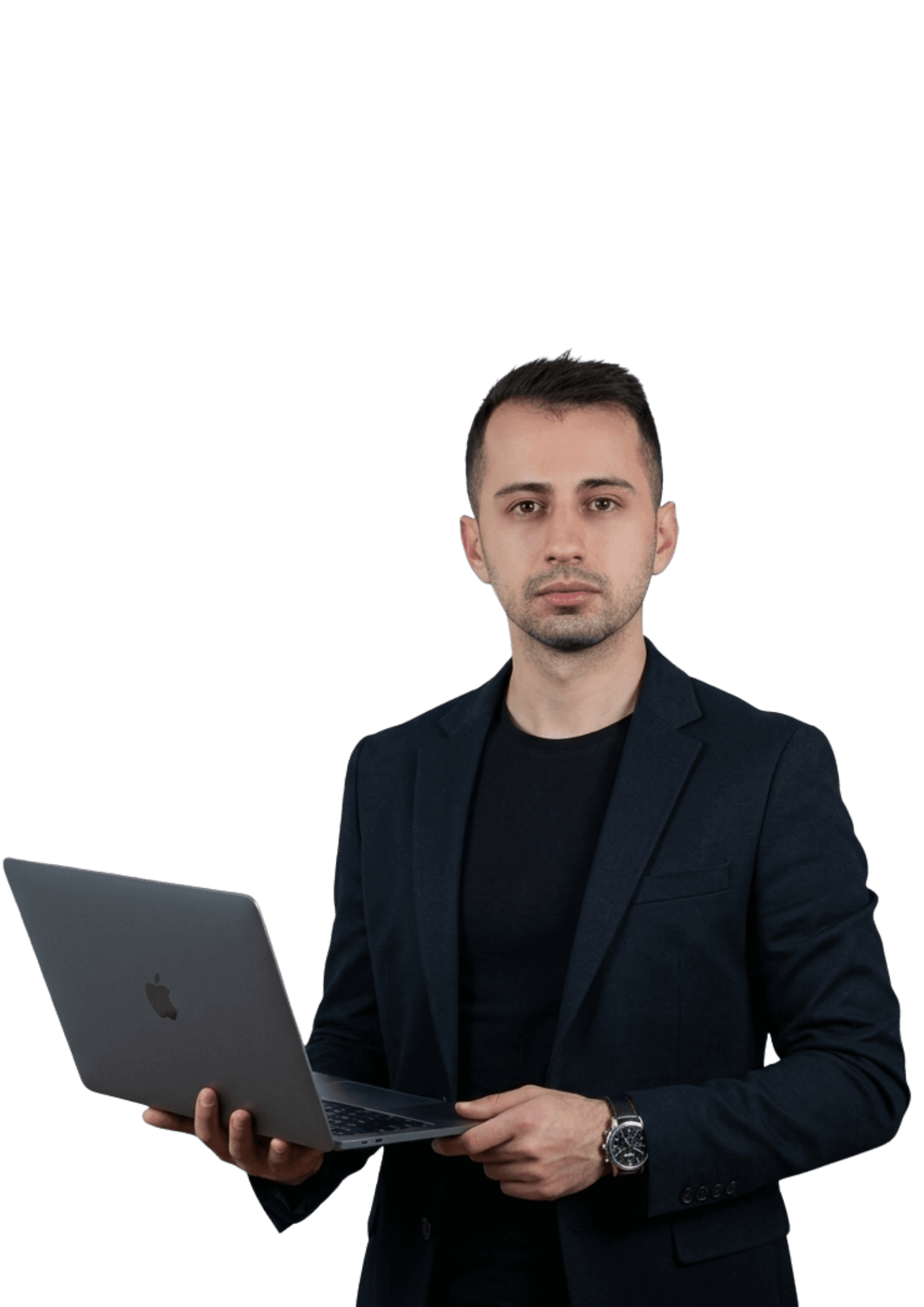 Nexlytic founder holding a laptop